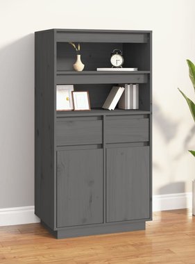 VidaXL Hoge kast 60x40x116,5 cm massief grenenhout grijs