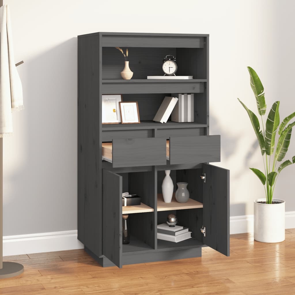 VidaXL Hoge kast 60x40x116,5 cm massief grenenhout grijs