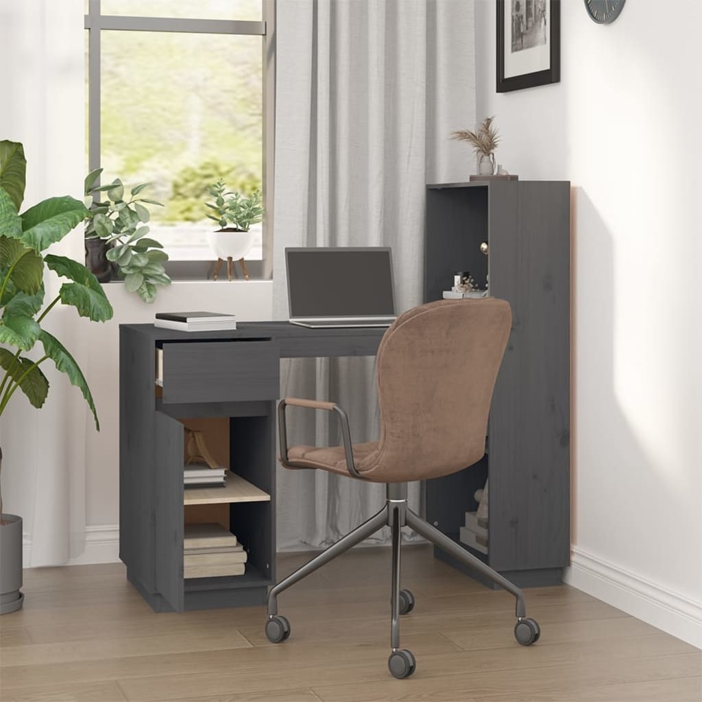 VidaXL Bureau 110x53x117 cm massief grenenhout grijs