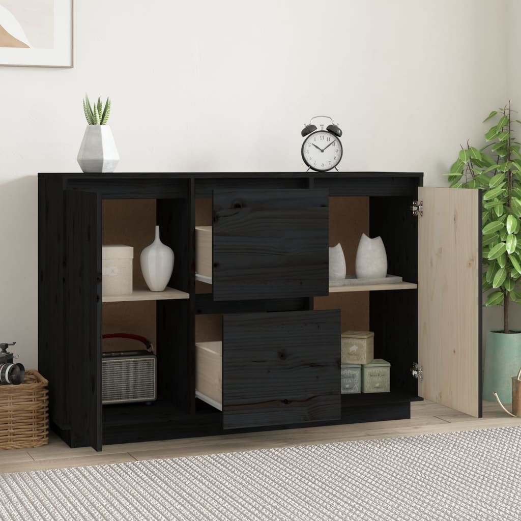 VidaXL Dressoir 111x34x75 cm massief grenenhout zwart