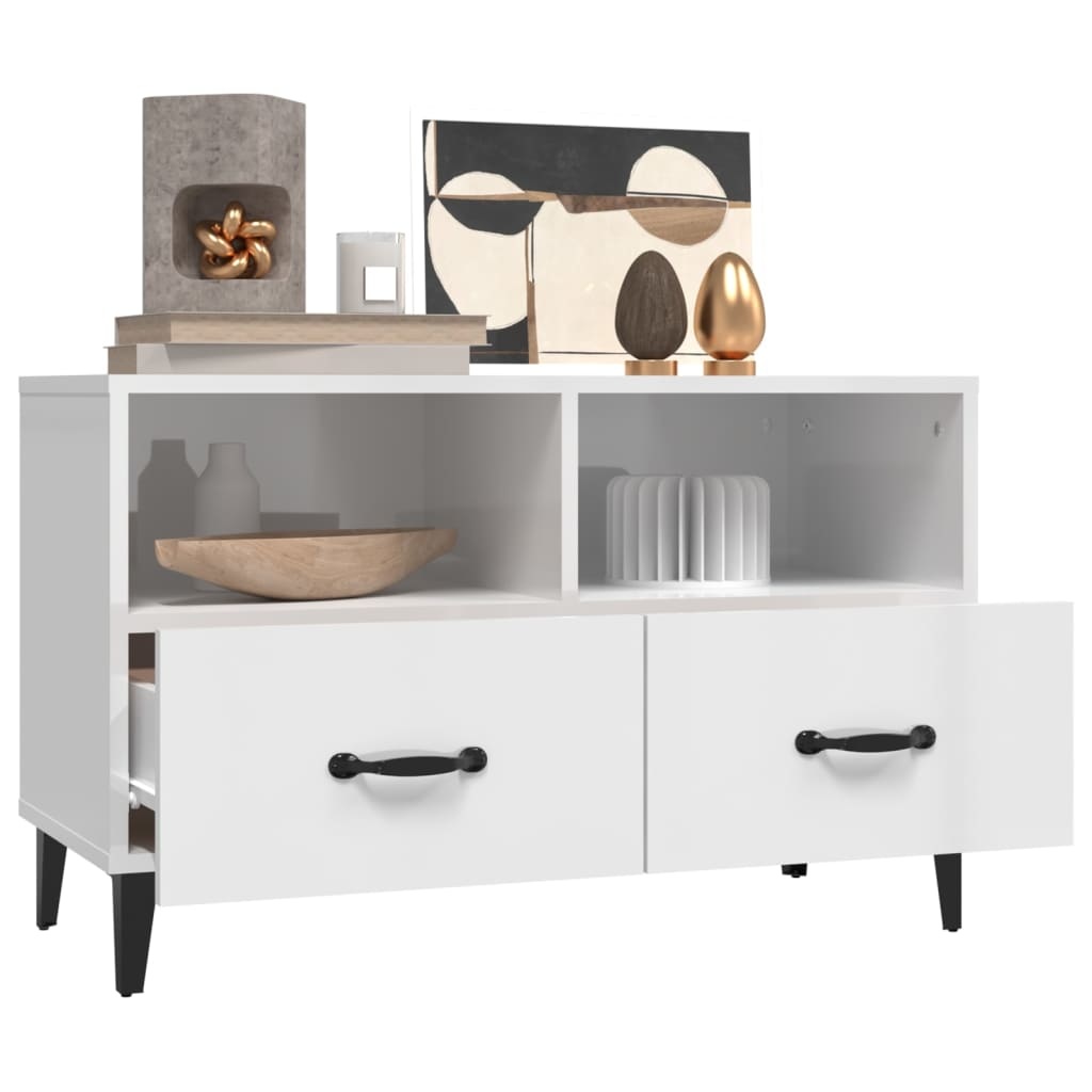VidaXL Tv-meubel 80x36x50 cm bewerkt hout hoogglans wit