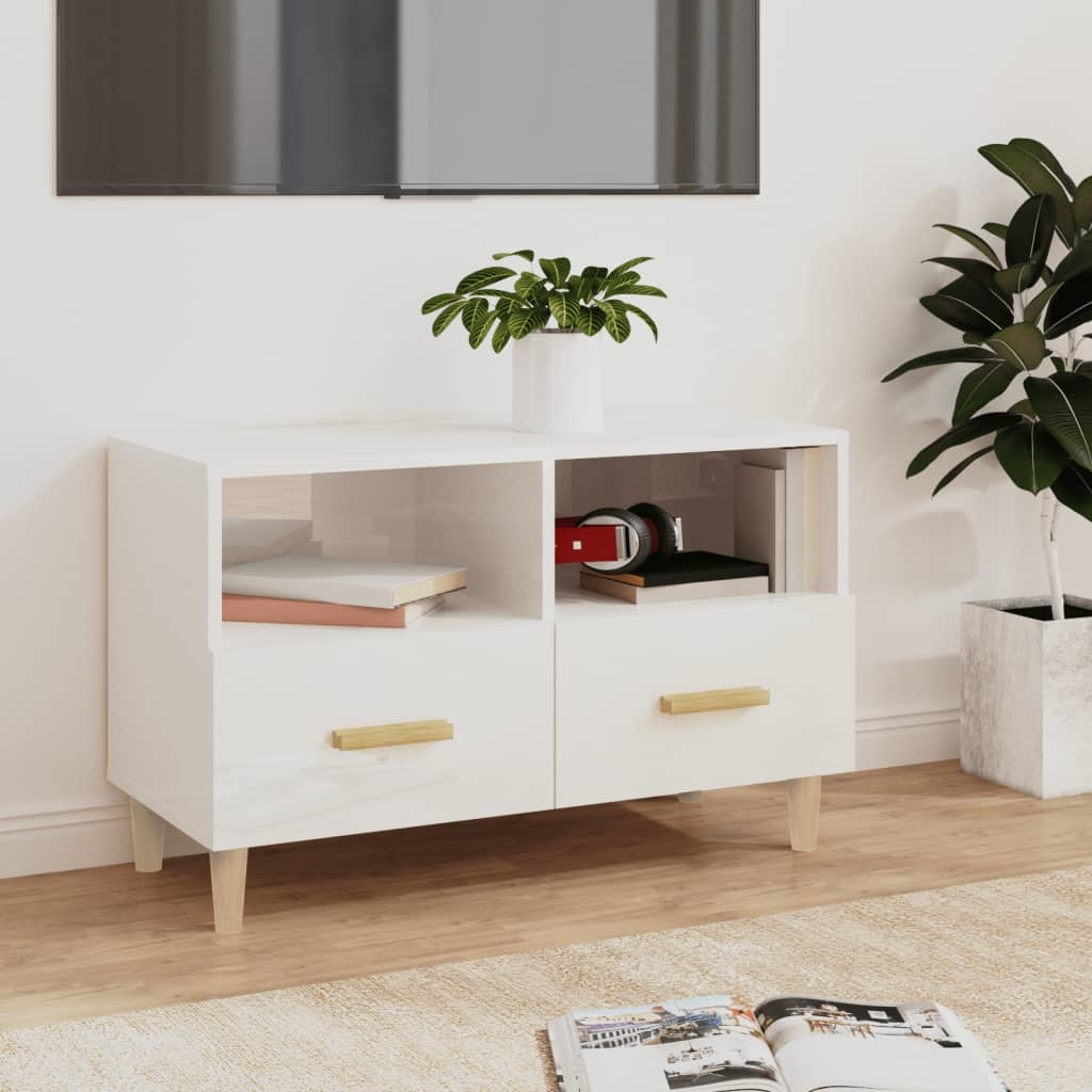 VidaXL Tv-meubel 80x36x50 cm bewerkt hout hoogglans wit