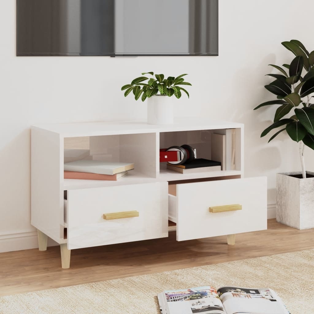 VidaXL Tv-meubel 80x36x50 cm bewerkt hout hoogglans wit