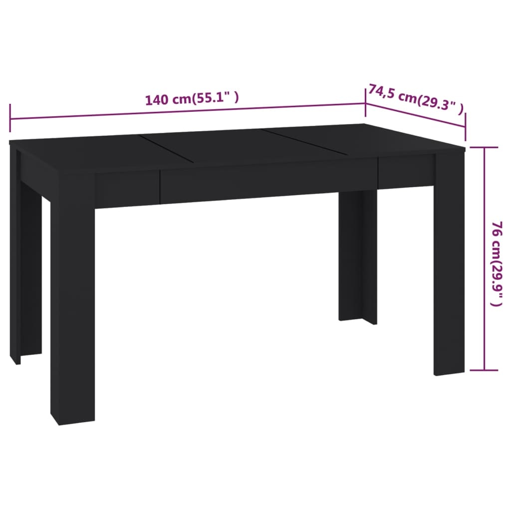 vidaXL Eettafel 140x74,5x76 cm spaanplaat zwart