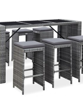 VidaXL 7-delige Tuinbarset met kussens poly rattan grijs