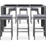 VidaXL 7-delige Tuinbarset met kussens poly rattan grijs