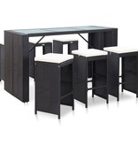 VidaXL 7-delige Tuinbarset met kussens poly rattan zwart