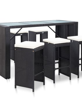 VidaXL 7-delige Tuinbarset met kussens poly rattan zwart