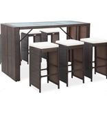 VidaXL 7-delige Tuinbarset met kussens poly rattan bruin