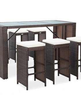 VidaXL 7-delige Tuinbarset met kussens poly rattan bruin