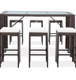 VidaXL 7-delige Tuinbarset met kussens poly rattan bruin