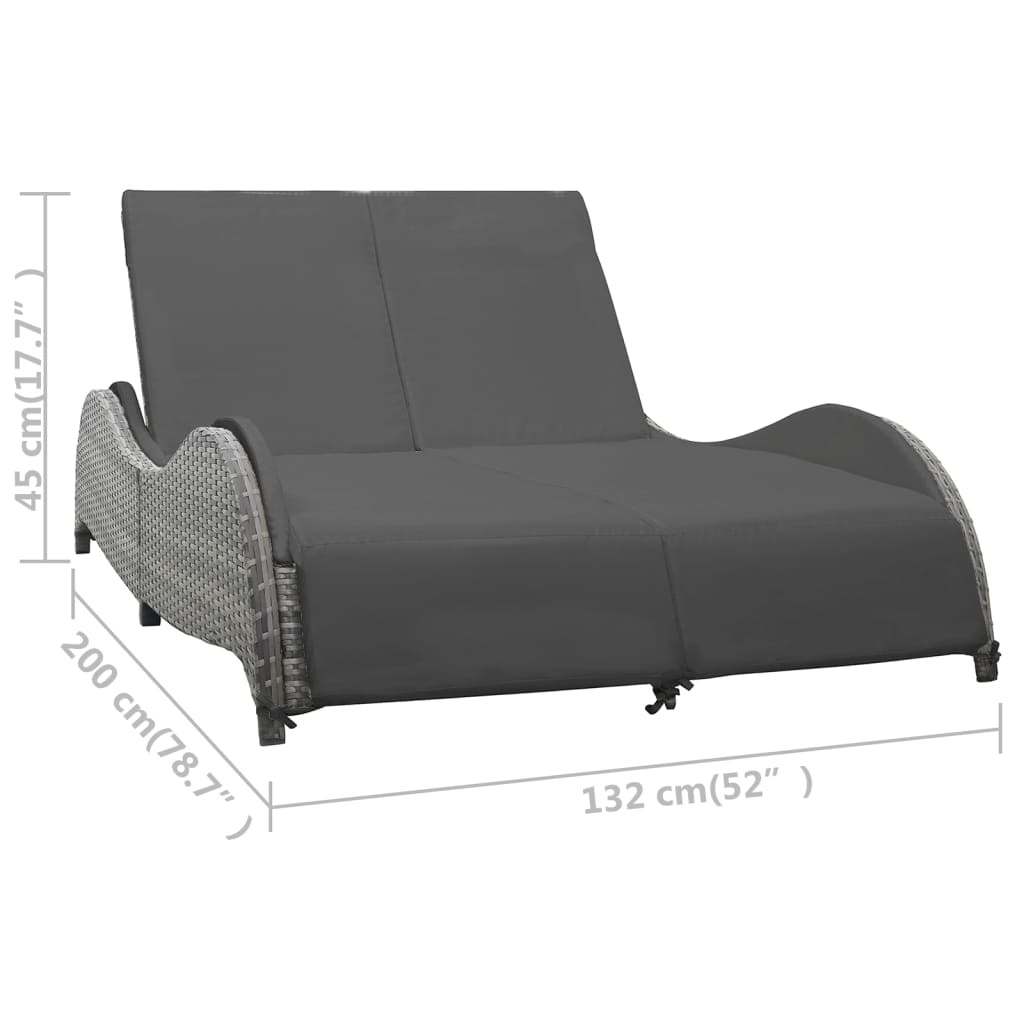 VidaXL Ligbed tweepersoons met kussen poly rattan antraciet
