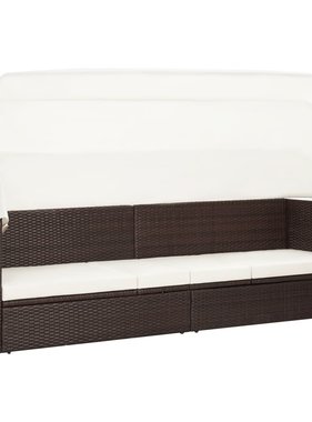 VidaXL Tuinbank met luifel poly rattan bruin