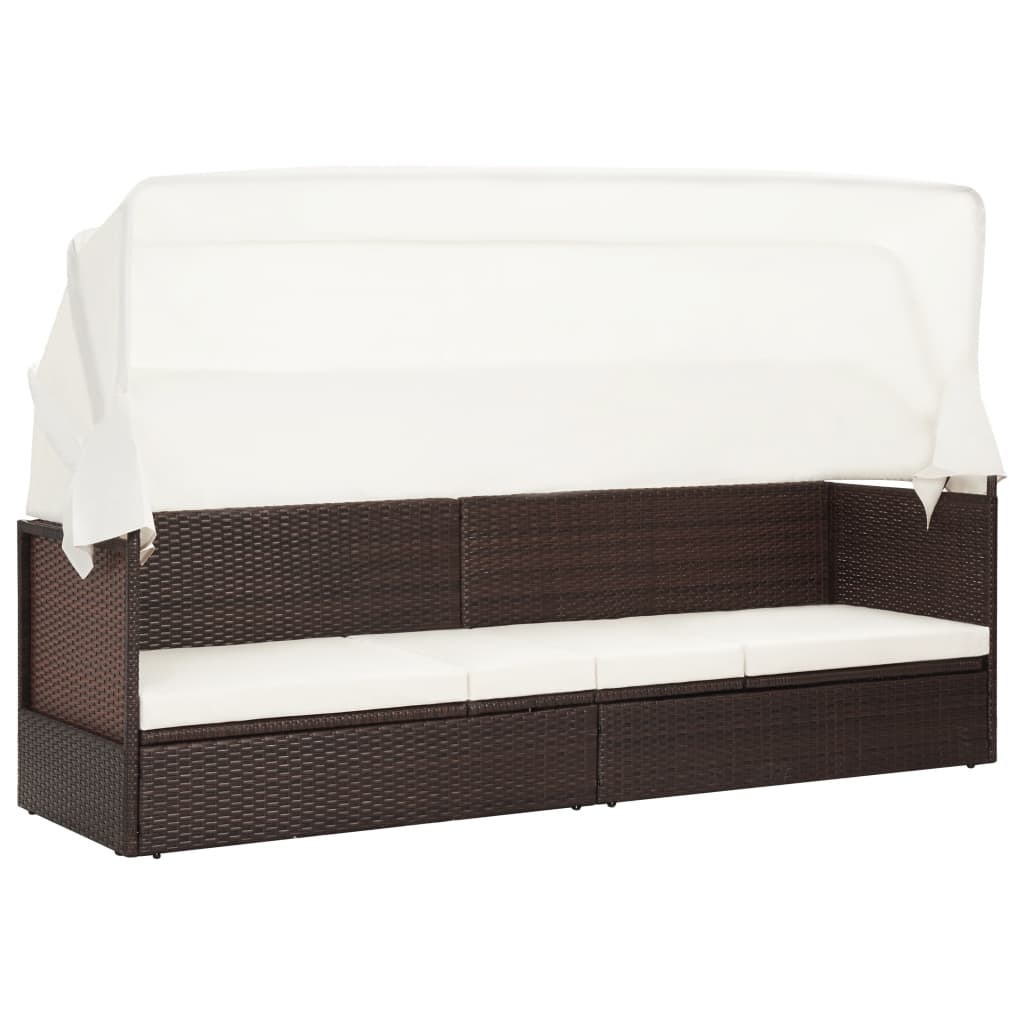 VidaXL Tuinbank met luifel poly rattan bruin