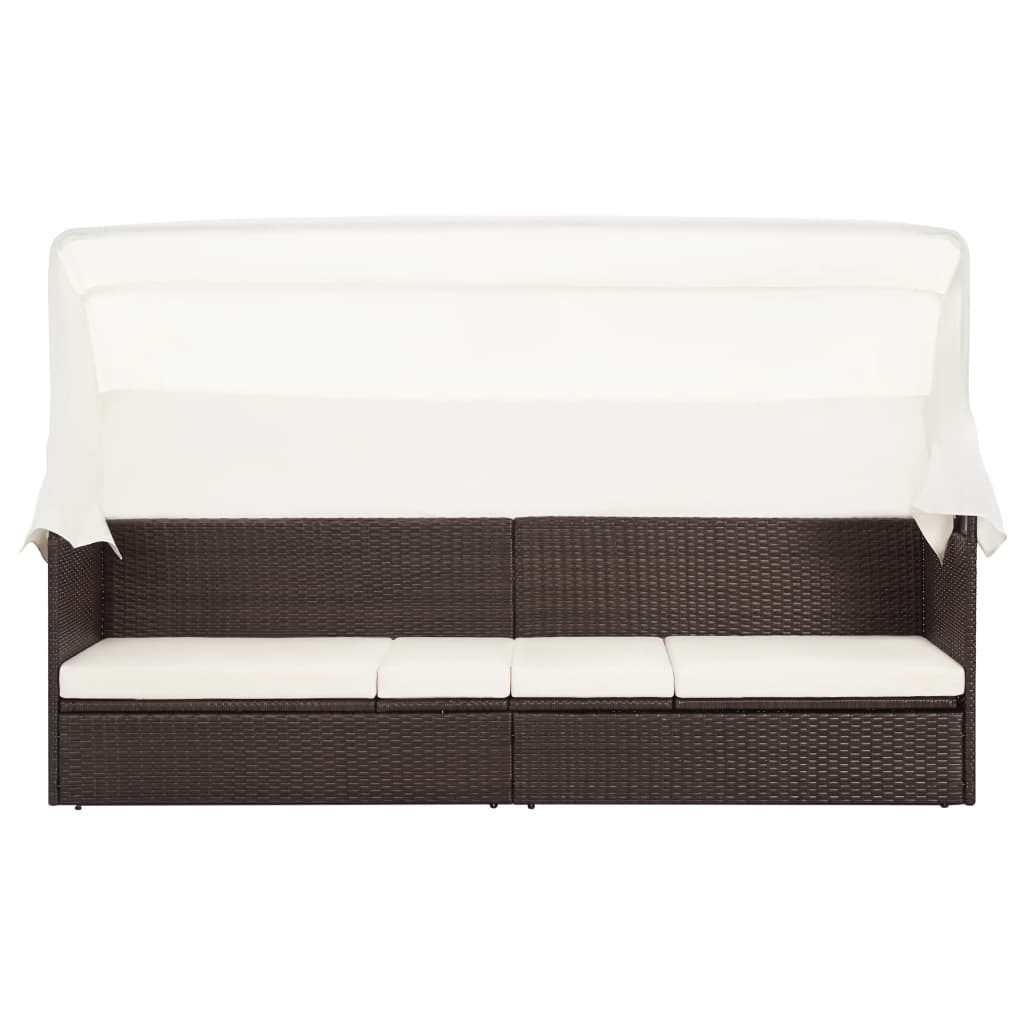 VidaXL Tuinbank met luifel poly rattan bruin