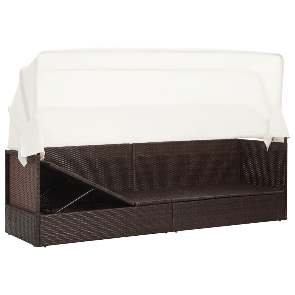 VidaXL Tuinbank met luifel poly rattan bruin