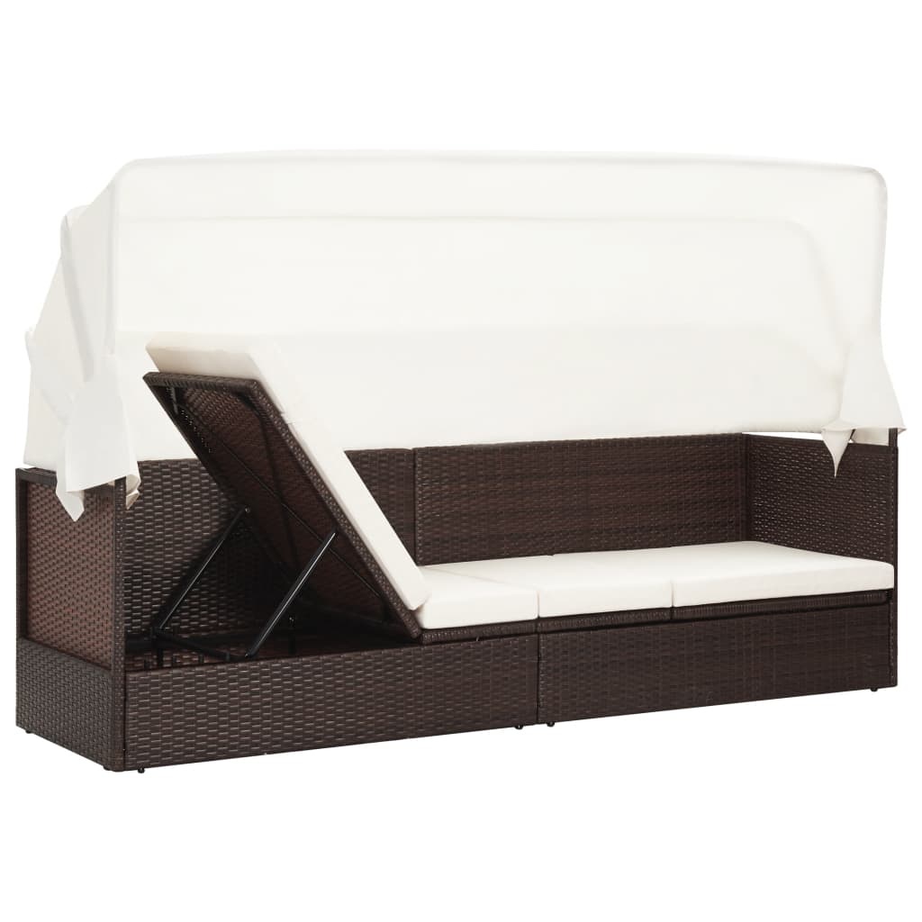 VidaXL Tuinbank met luifel poly rattan bruin