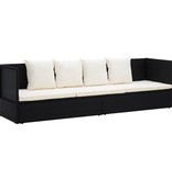 vidaXL Tuinbed met kussens poly rattan zwart