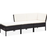 VidaXL 3-delige Loungeset met kussens poly rattan zwart