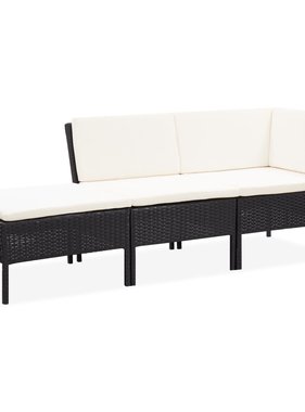 VidaXL 3-delige Loungeset met kussens poly rattan zwart