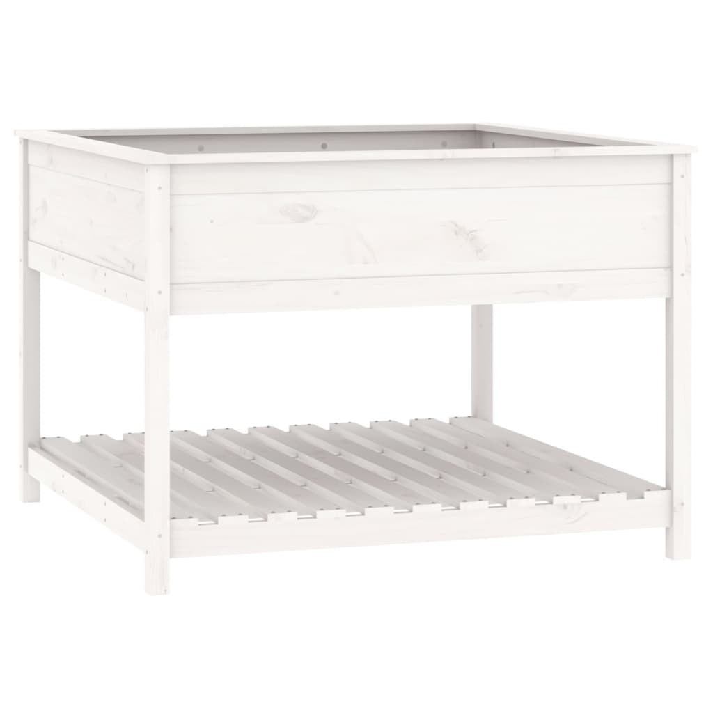 VidaXL Plantenbak met schap 111,5x111,5x81 cm massief grenenhout wit