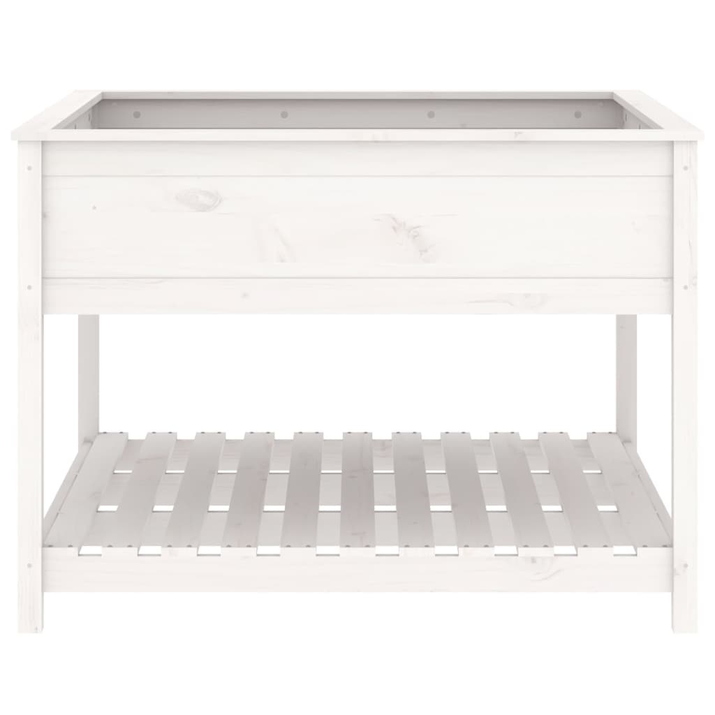 VidaXL Plantenbak met schap 111,5x111,5x81 cm massief grenenhout wit