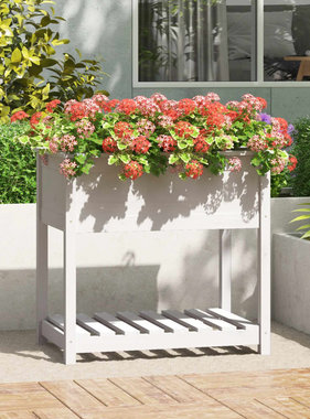 VidaXL Plantenbak met schap 82,5x54x81 cm massief grenenhout wit