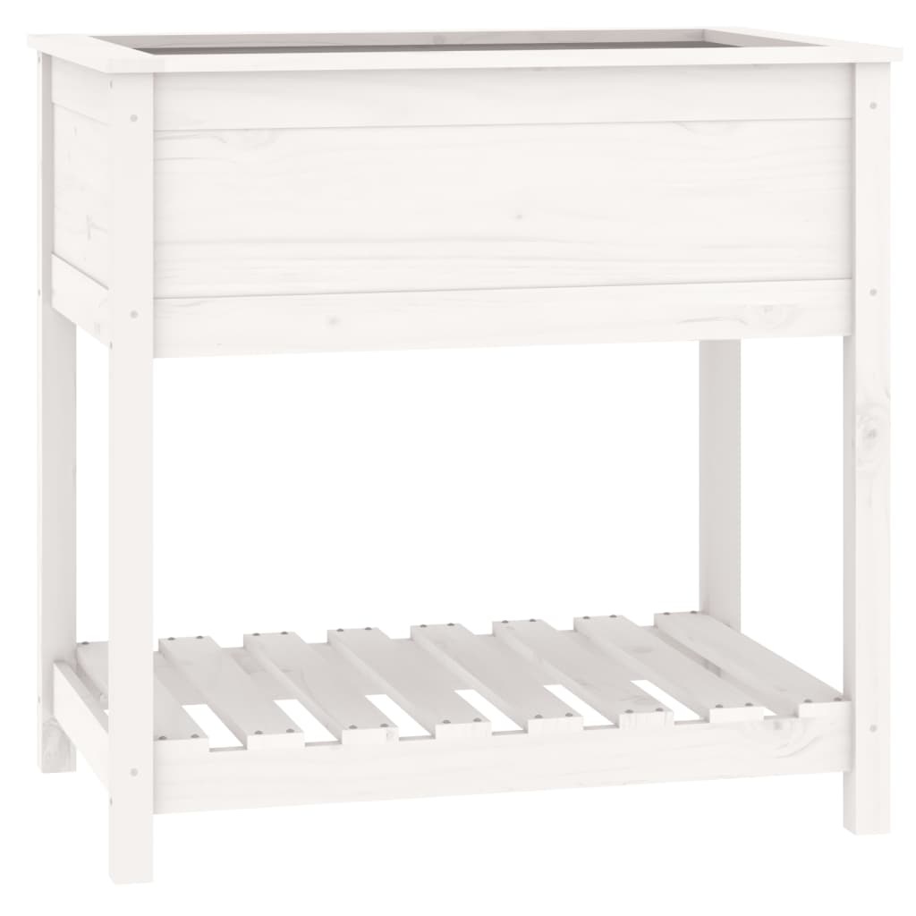 VidaXL Plantenbak met schap 82,5x54x81 cm massief grenenhout wit
