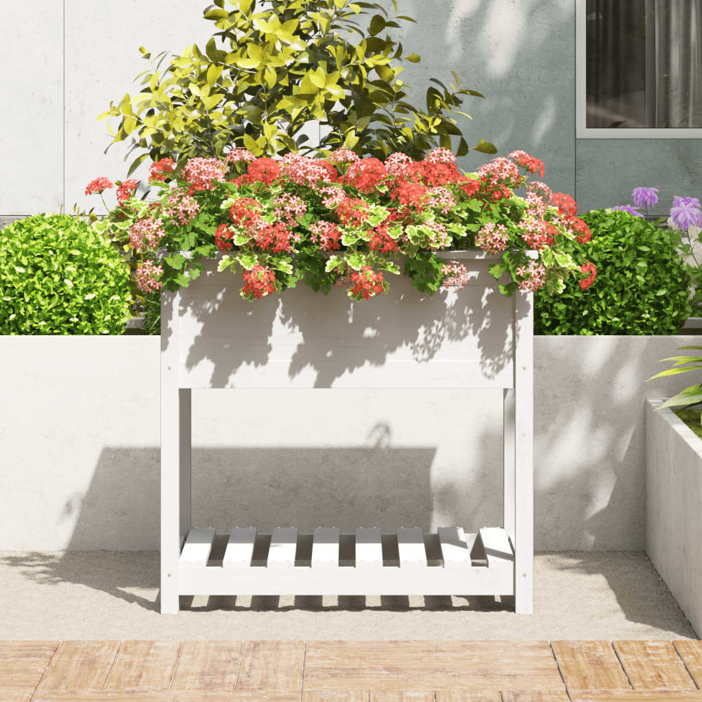 VidaXL Plantenbak met schap 82,5x54x81 cm massief grenenhout wit