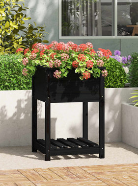 VidaXL Plantenbak met schap 54x54x81 cm massief grenenhout zwart
