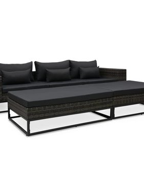 VidaXL 5-delige Loungeset met kussens poly rattan grijs