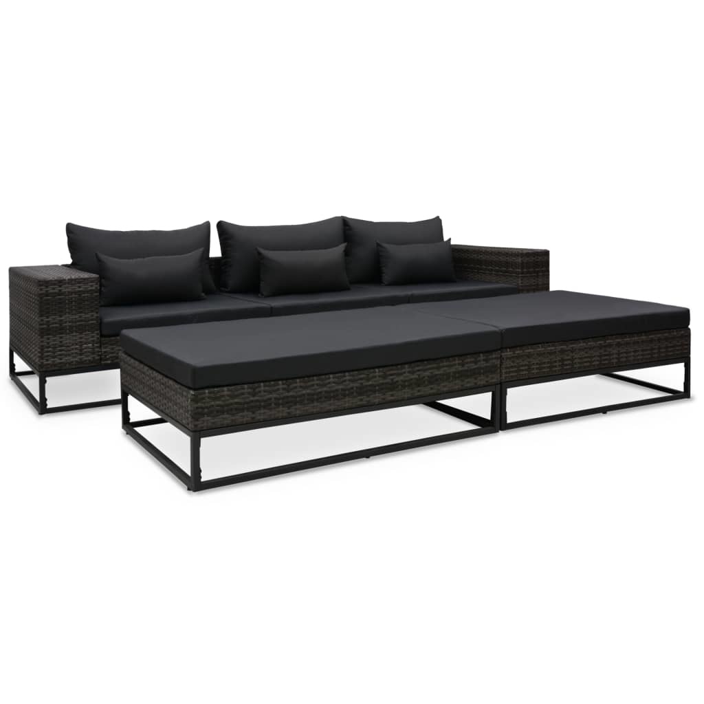 VidaXL 5-delige Loungeset met kussens poly rattan grijs