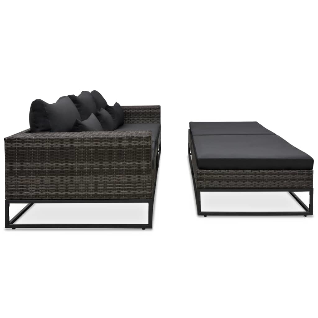 VidaXL 5-delige Loungeset met kussens poly rattan grijs