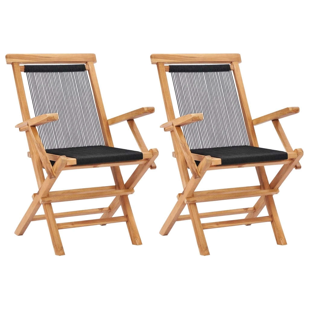 VidaXL Tuinstoelen inklapbaar 2 st massief teakhout en touw