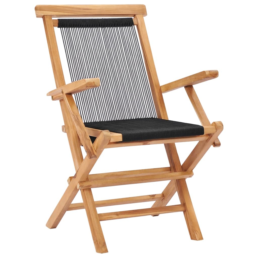 VidaXL Tuinstoelen inklapbaar 2 st massief teakhout en touw