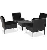 vidaXL 5-delige Loungeset met kussens poly rattan zwart