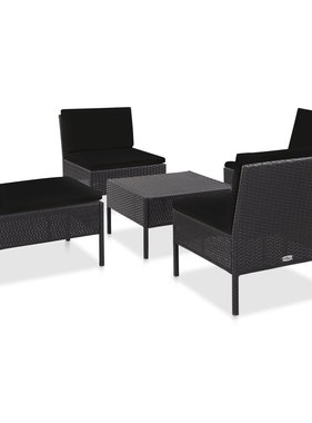 VidaXL 5-delige Loungeset met kussens poly rattan zwart