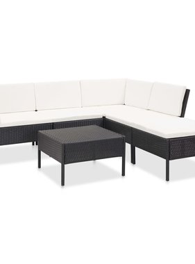 vidaXL 6-delige Loungeset met kussens poly rattan zwart