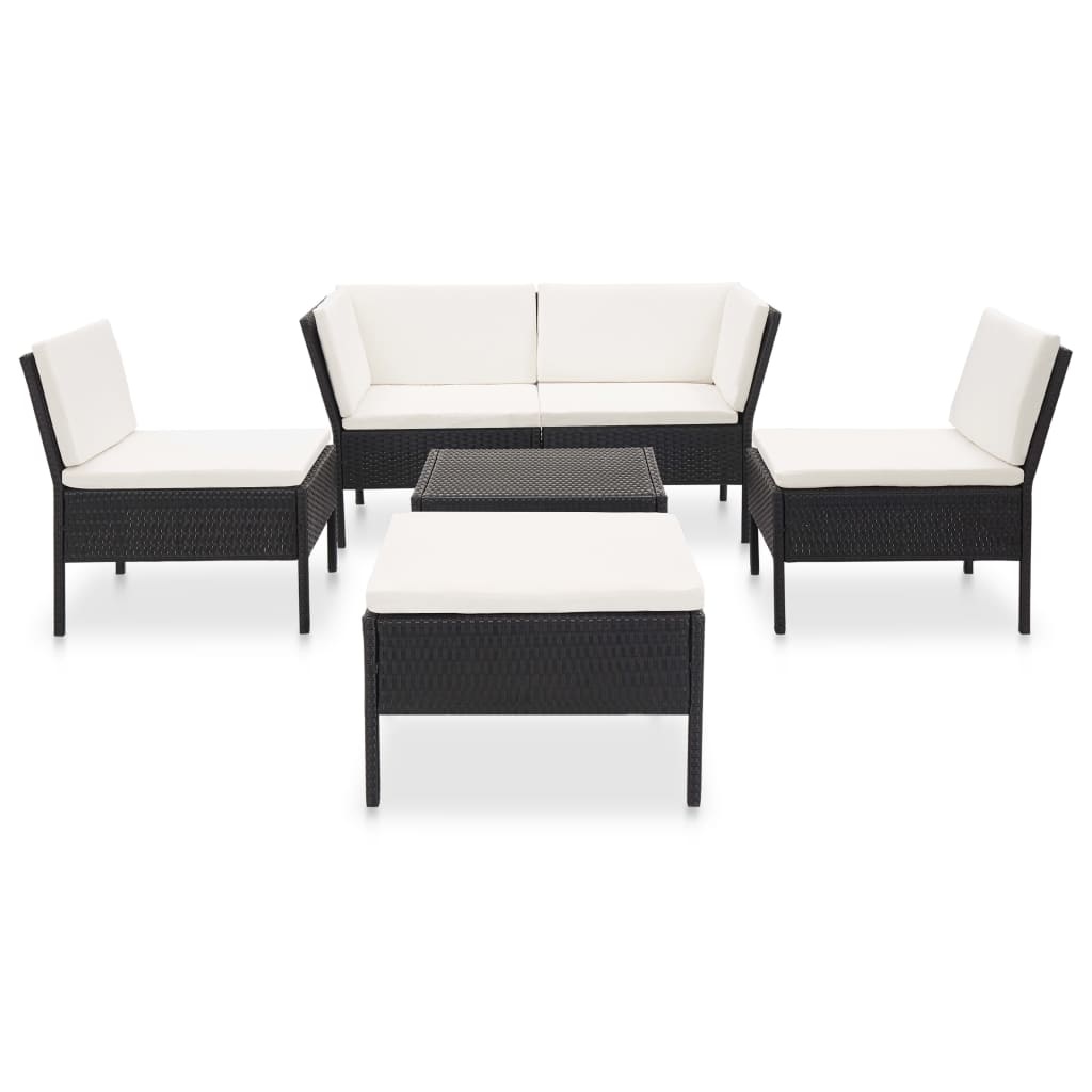 vidaXL 6-delige Loungeset met kussens poly rattan zwart