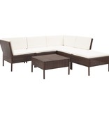 vidaXL 6-delige Loungeset met kussens poly rattan bruin