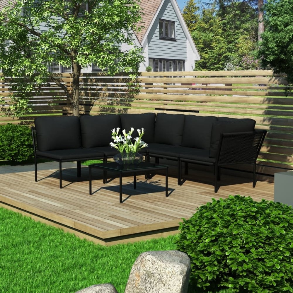 VidaXL 6-delige Loungeset met kussens PVC zwart