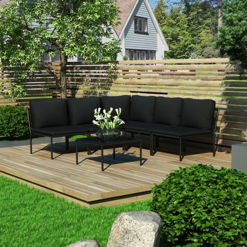 VidaXL 6-delige Loungeset met kussens PVC zwart