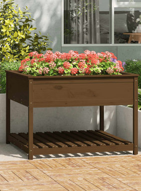 VidaXL Plantenbak met schap 111,5x111,5x81 cm grenenhout honingbruin