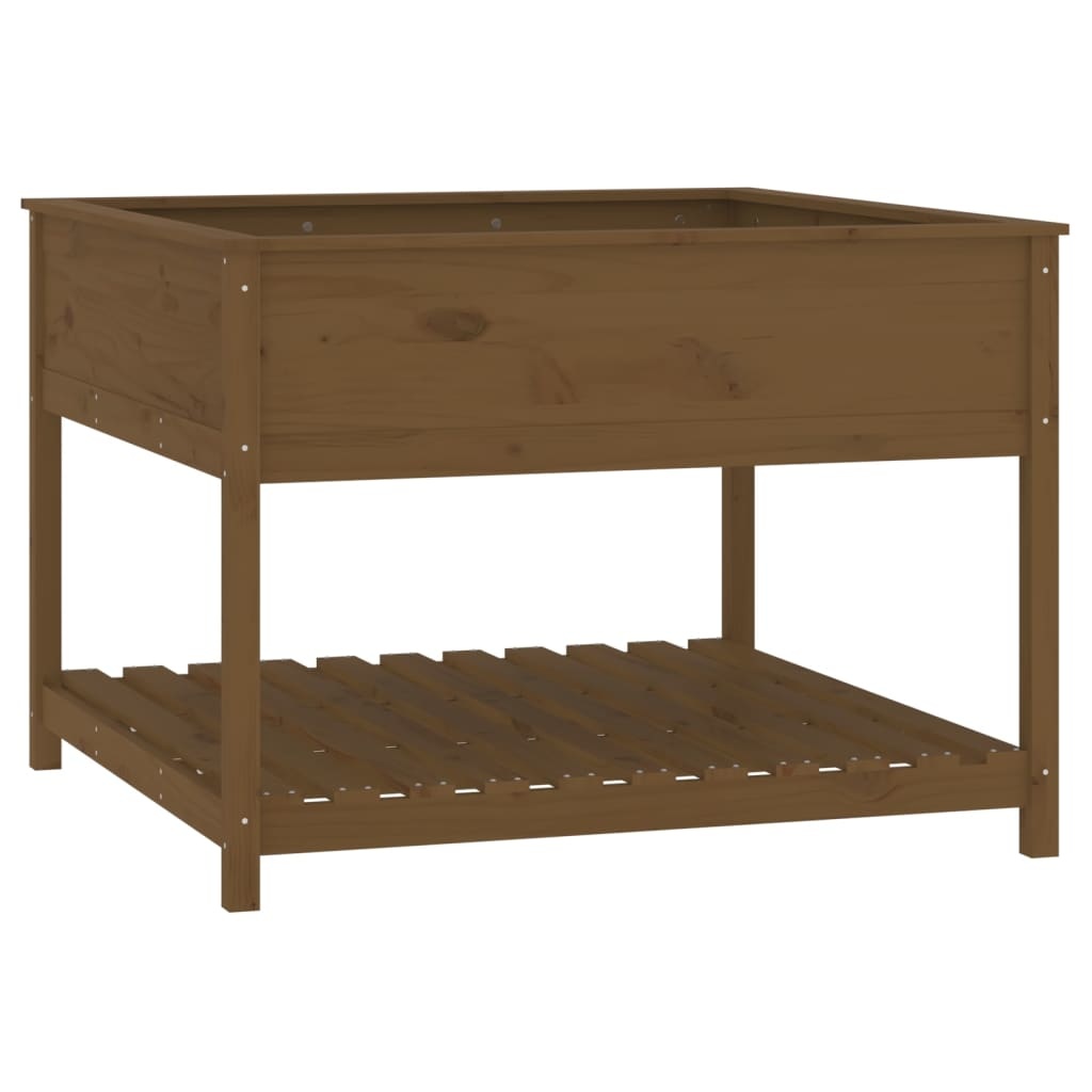 VidaXL Plantenbak met schap 111,5x111,5x81 cm grenenhout honingbruin
