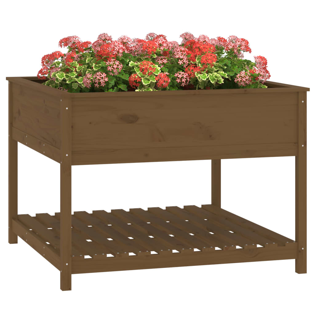VidaXL Plantenbak met schap 111,5x111,5x81 cm grenenhout honingbruin