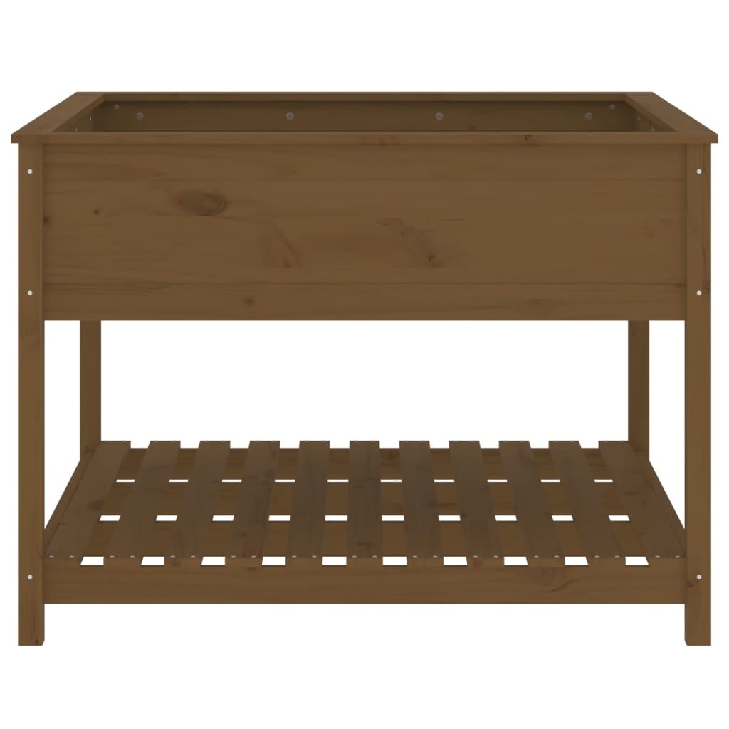 VidaXL Plantenbak met schap 111,5x111,5x81 cm grenenhout honingbruin