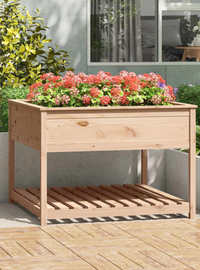 VidaXL Plantenbak met schap 111,5x111,5x81 cm massief grenenhout