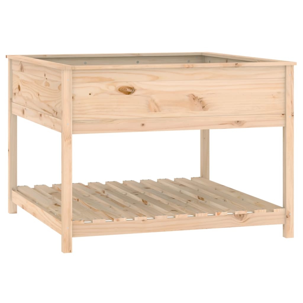 VidaXL Plantenbak met schap 111,5x111,5x81 cm massief grenenhout