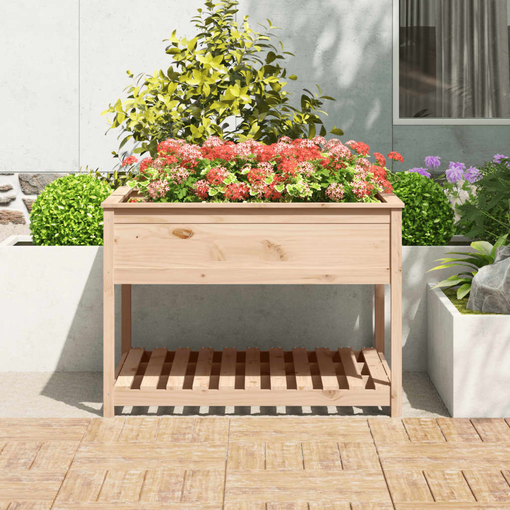 VidaXL Plantenbak met schap 111,5x111,5x81 cm massief grenenhout