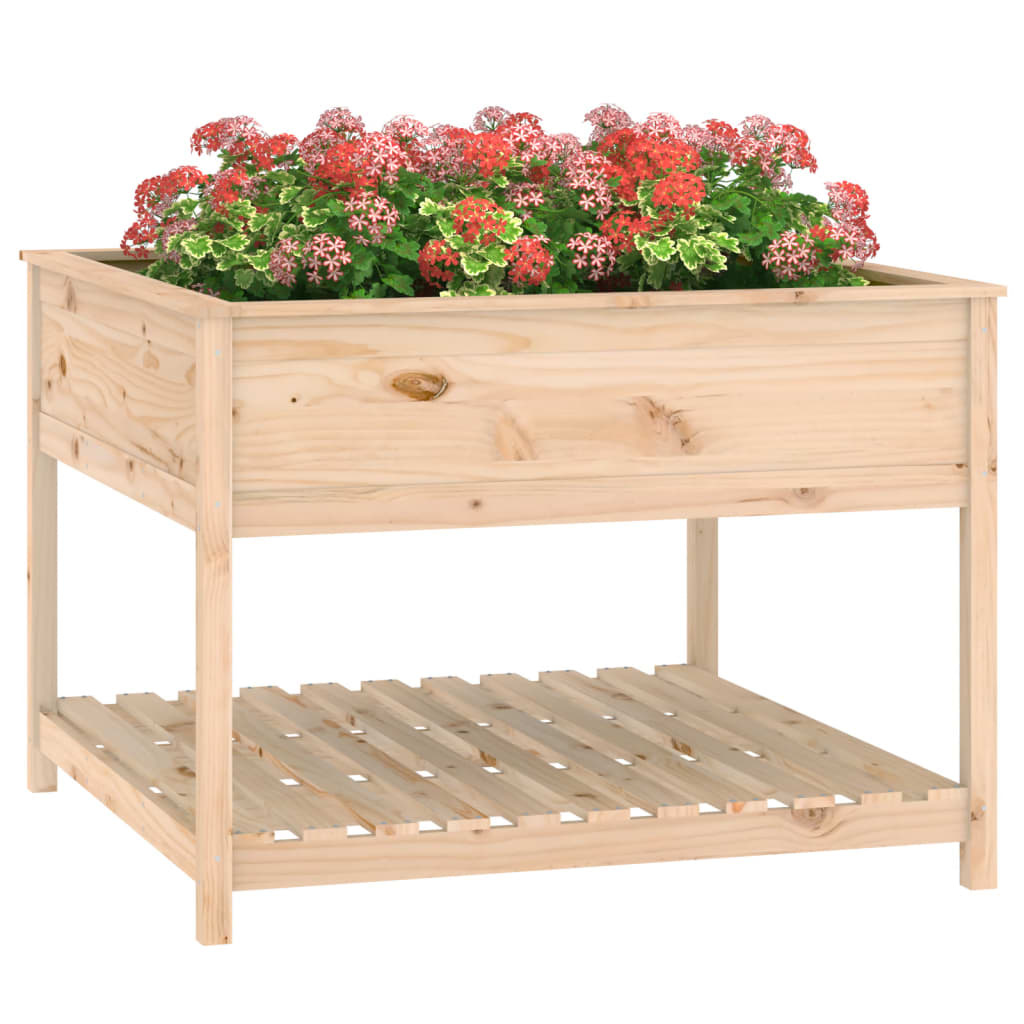 VidaXL Plantenbak met schap 111,5x111,5x81 cm massief grenenhout
